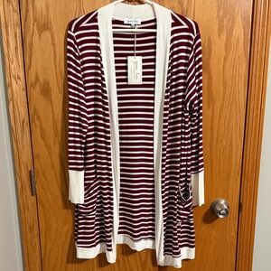 Grace & Lace Burgundy and White Striped Draped Cardigan